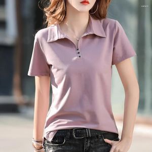 여자 T 셔츠 여성 여름 느슨한 칼라 짧은 소매 대형 캐주얼 티셔츠 대형 폴로 셔츠 패션 톱 한국 의류 블라우스