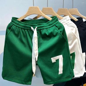 Shorts masculinos homens ginásio número impressão cor sólida cordão vestuário cintura elástica bolsos soltos respirável roupas esportivas para diário