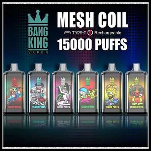 Bang King Puff 15000 15000 Puffs 20 Färger engångsvapen E-cigaretter Vapes Electronic Device Prefilled Vape vs Puff 15K 15000 9K 7000 12000 15K Bang Box 12000