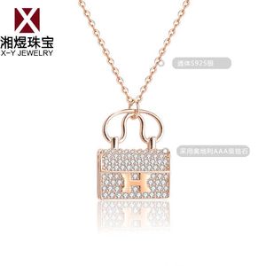 H Kangkang Bag Necklace Womens 925 Sterling Silver Collar Chain Rose Gold Unique Design Sense Minimalist Pendant