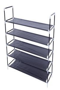 5 Tier Shoes Rack Stand Storage Organizer Nonwoven Tyghylla med hållare Stackbart garderobsfartyg från USA5495531