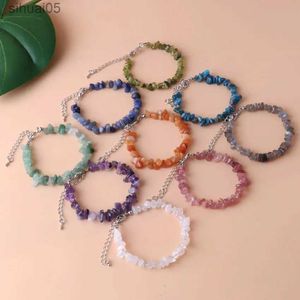 Beaded Natural Irregular Chip Stone Bracelet Moonstone Labradorite Pink Quartz Bracelets Bangles Crystal Wristband For Women Jewelry YQ240226