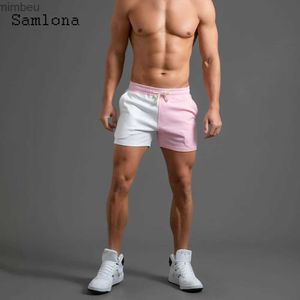 Męskie spodenki Samlona Plus Size Mężczyźni splicowane modne szorty 2022 Summer Nowe seksowne koronkowe skórne krótkie spodnie męskie szorty na plażę 240226