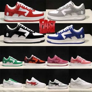 Sapatos bapeste patente couro preto branco tubarão cinza azul rosa vermelho panda bapstar bapestes homens formadores moda mulheres tênis baixo