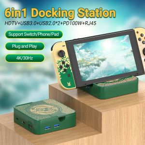 Adapter Portable Docking Station Nintendo Switch med HDMI 4K/30Hz USB3.0+USB2.0*2 PD 100W Fast laddning RJ45 100Mbps Switch TV Docking