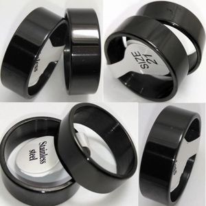 Bulk Lot 100st Polished Black Plain Rostfri Rings 8mm Men's Fashion Jewelry Classic Finger Ring279y