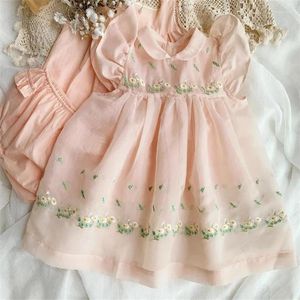 Mädchenkleider Organza bestickt rosa Kleid Mädchen Baby Blütenblatt Ärmel Sommer