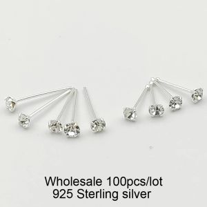 Charm Großhandel 925 Sterling Silber 2,5 mm runder klarer Kristall Nasenstecker Knochen Mode Piercing Schmuck 100 Stück/Los