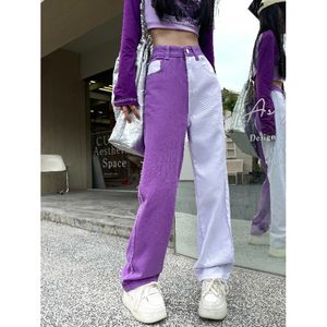 Fashion Women Purple Dżinsy Wysoka talia Ubrania szerokie nogi dżinsowe zamek błyskawiczny nieregularny spersonalizowany dżinsy projektantka dżins