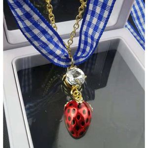 Designer MM Miao Familys New Necklace Female Strawberry Diamond Inlaid Blue Lattice Bandage Sweet and Fashionable Personality a Two Wearing Clavicle Chain