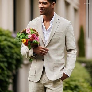 Men's Suits Linen Men For Wedding Summer 2024 Slim Fit Notch Lapel Groom Tuxedos Custom Made Prom 2 Pieces Jacket With Pants