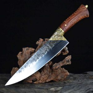 Kitchen Knives 9.5 Inch Handmade Knife 7Cr17MoV Steel Blade Sharp Gyutou Chefs Cleaver Sashimi Kitchen Knives Copper Auspicious Clouds Decor Q240226