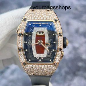 Taktisk handledsklocka RM Titta på Richardmil Wristwatch RM037 Snowflake Diamond Red Lip 18k Rose Gold Material Date Dature Women's