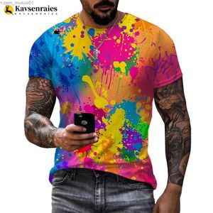 T-shirt da uomo di alta qualità Arcobaleno Vernice Splatter 3D Stampa T-shirt Uomo Donna Moda Casual T Shirt Street Harajuku Camiseta Hombre Cool TopsL2402
