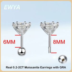 EWYA 925 Sterling Silver 0.2-2ct D VVS1 6 Prong Diamond with GRA Screw Stud Earrings For Women Wedding Fine Jewelry 240219