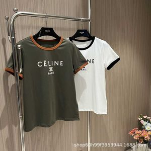 Early Spring New Niche Design Color Blocking Collar Flocked Short Sleeved Tshirt with Simple Casual and Age Reducing Versatility