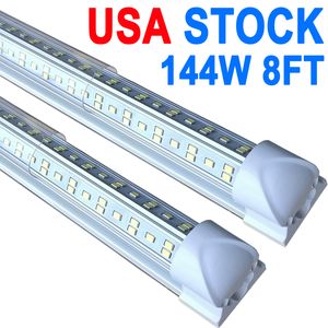 LED -butiksljus fixtur, 8ft 144w 6500k kall vit, 8 fot T8 Integrerade LED -rörljus, anslut lager garagebelysning, v -form, hög utgång, länkbara ämnen crestech