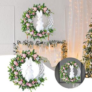 Decorative Flowers 16 Inch Easter Wreath For Front Door With Green Leaves Spring Home Wall Hanging Vintage Candle Sconce