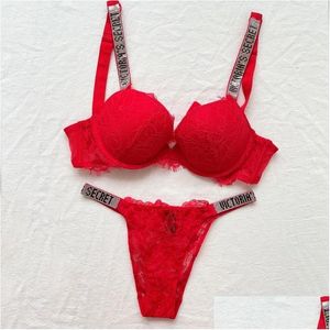 Bras Sets Vs Push Up Bra Set Lace And Panty Sexy Womens Embroidery Deep V Lingerie Good Quality Pretty Underwear Drop Delivery Appare Dhlku