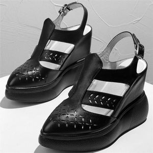 Sandals 2024 Platform Pumps Shoes Women Cow Leather Wedges High Heel Gladiator Female Pointed Toe Fashion Sneakers Casual