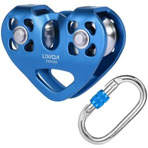 Lixada 30kN Cable Trolley Pulley Dual with 25kN Srew Locking Carainber For Rock Climbing Caving Aloft Work Rescue 240223