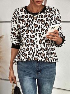Women's Hoodies 2024 Autumn Leopard Sweatshirt Women Long Sleeve Sweat Shirt Ladies Fashion O Neck Loose For