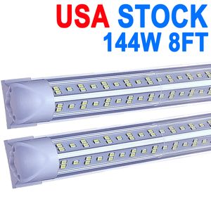 Luz de loja LED de 8 pés, 144W 14400LM 6500K, luzes de tubo LED conectáveis com tampa transparente, iluminação LED T8 integrada em forma de V, luzes de teto LED para armazém de garagem crestech