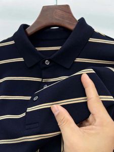 Herrpolos ljus lyxig högkvalitativ tyg Autumn Business Casual Lapel Polo Shirt Modal randig designer Långärmad topp M-4XL