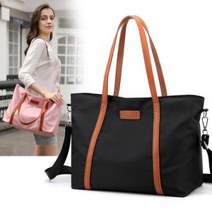 Borsa a tracolla tote in nylon extra large casual da donna 15 6 borse da viaggio per computer da donna borse per la spesa in stoffa grande borse da donna nere281J