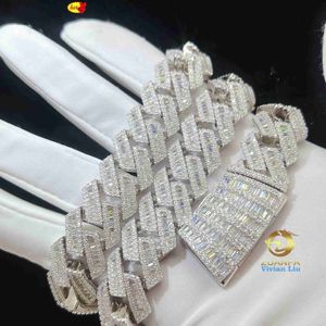 15mm 18mm 19mm Hip Hop Fine Jewelry Baguette Diamond Men Necklace Sterling Silver Fullt VVS Moissanite Luxury Cuban Link Chain238n