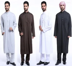 Abbigliamento etnico Caftano Uomo Abito musulmano saudita 2 pezzi Abaya Set Thoub Thobe Dishdasha formale Jubah Caftano islamico Medio Oriente