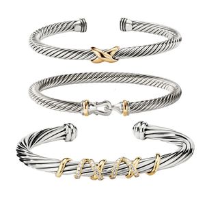 DY Womens Bangles Bracelet 1 1 High Quality X Station Cable Cross Series Retro Ethnic Ring Pendant Punk Jewelry 240220