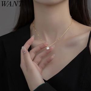 Wantme 925 Sterling Gümüş Moda Basit Yılan Kemik Zinciri Doğal Barok İnci Kolye Kadınlar İçin Zarif Klavikül Takıları 240220