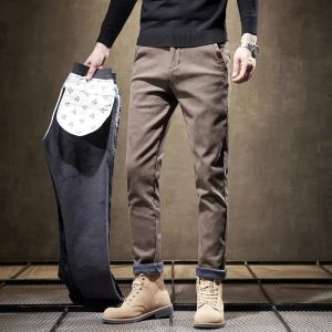 Calça calças calças de lã quente de inverno homem térmico forrado moda coreana slim engrossel lã lã negócios de trabalho casual calças homens