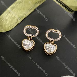 Vintage Love Pendant Stud Earrings Heart Diamond Hoop Earrings Women Crystal Dangler Jewelry