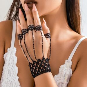 Charmarmband vintage gotiska svarta kedjeringar länk för kvinnor punk hiphop ihålig fjäril fyrkantig spetsarmband kvinnliga festsmycken