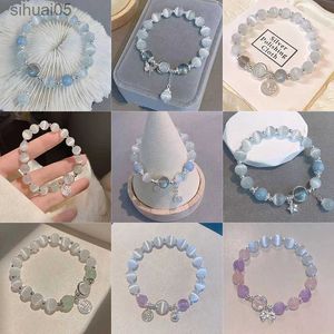 Bracciale elastico di lusso leggero con perline opale del mare tesoro chiaro di luna braccialetto elastico per ragazze accessori gioielli donna YQ240226