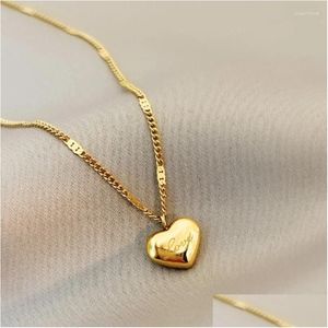 Pendant Necklaces Saiye Summer Style Stainless Steel Love Necklace Clavicle Chain 18K Gold Color For Women Fashion Jewelry Gift Drop Ota3F