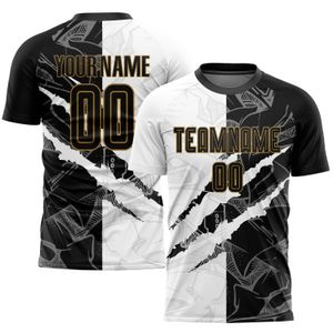 Maglia uniforme da calcio a sublimazione con motivo Graffiti personalizzato nero-oro antico