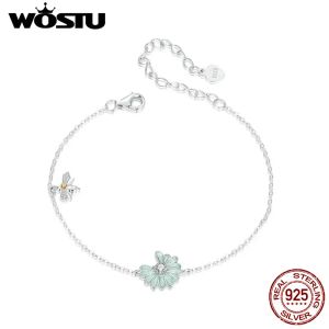 Colares Wostu 925 Pulseira de esmalte de prata esterlina Cadeia de oshape de abelhas ajustáveis para mulheres DIY Jewelry Valentine Gift