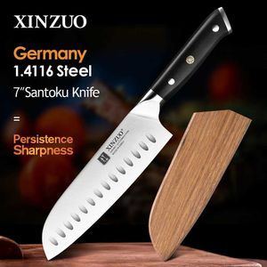 Кухонные ножи XINZUO 7-дюймовый нож Santoku DIN 1.4116 Нержавеющая сталь Германия Кухонный нож Супер острый Лучшие ножи Подарочные ножи с ручкой из черного дерева Q240226