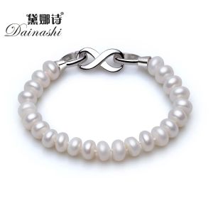 Armreifen Dainashi 925 Sterling Silber Schmuckverschluss 89 mm weiß rosa lila Naturperlen Charms Armbänder 18 cm Perlenschmuck Armbänder