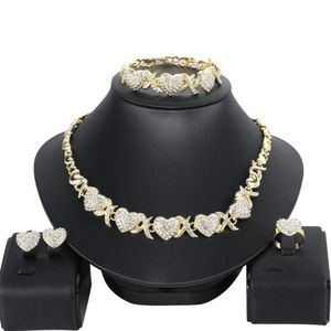 Earrings & Necklace Whole African Dubai Gold Bridal XO Jewelry Sets For Women Bracelet Wedding Crystal Heart-shaped2812