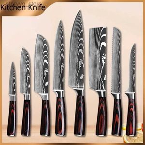 Kök knivar kock kniv laser damascus mönster högt kol rostfritt stål santoku verktyg kök knivar klyver bröd kniv bästa gåva Q240226