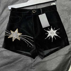 Women's Shorts Early Spring Velvet Black Runway Women High Waist Nail Diamond Sexy Short 2024 Heavy Industry Top Quality Y2K Clothes