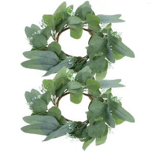 Dekorativa blommor 2 datorer Simulerade Garland Ring Eucalyptus Elegant dekorkrans bröllop Decore ringar för pelare PE (plast) Spring