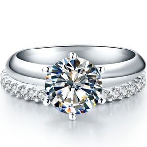 Eleganti anelli con diamanti sintetici da 2 ct per donna Autentici gioielli in argento sterling 925 placcato oro bianco Anello di promessa per Her259l