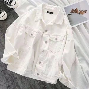 Jackets Denim Coat Women Casual Short 2023 New Black/White Jeans Jacket Coat Women Long Sleeve Outwear Student Solid Denim Jacket Coat