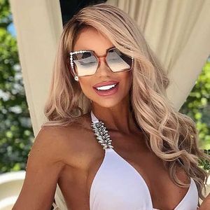 Sunglasses Extra large square sunglasses for womens 2024 new luxury pearl sunglasses for womens brand designer Fashion Shadow Plaza J240330