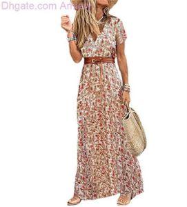 2024 designer dress women's Designer Summer Dress Fashion Bohemian V-neck Floral Elegant Beach Maxi Dresses For Woman Robes Vestidos Ladies Vacation Holidy Skirt